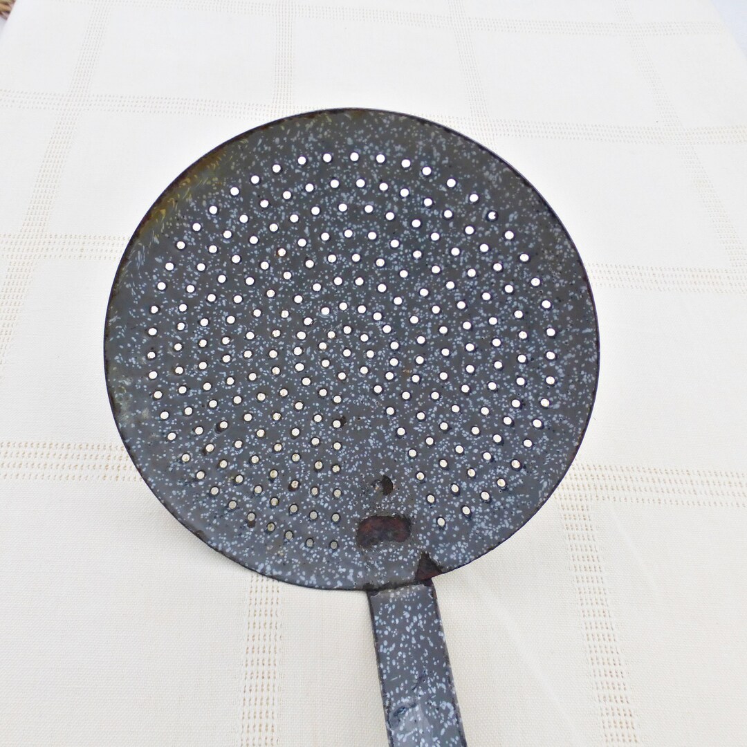Vintage French Enamel Sieve Grey Marbled Skimmer Spoon Etsy UK