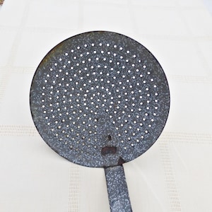 Vintage French Enamel Sieve Grey Marbled Skimmer Spoon Antique Kitchenalia Farmhouse Kitchen Shabby Chic Decor Retro Enamelware image 1