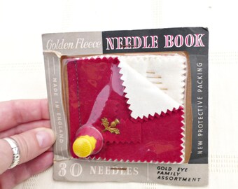 Vintage Sewing Needle Book & Thimble , 1960s Retro Sewing Kit with Thistle Emblem