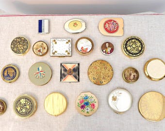 Vintage Compacts, Art Deco, Damascene, Emrich, Bourjois, Floral, Gold Tone
