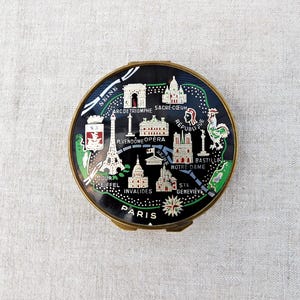 Vintage französische Kosmetiktasche | Paris Souvenir Compact | Antike Puderdose | Schminkspiegel |