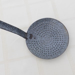 Vintage French Enamel Sieve Grey Marbled Skimmer Spoon Antique Kitchenalia Farmhouse Kitchen Shabby Chic Decor Retro Enamelware image 3