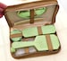 1920s Vanity Set | Art Deco Dresser Kit | Green Toiletry Kit | Ladies Travel Companion | Make Up Set | Glass Bottles 