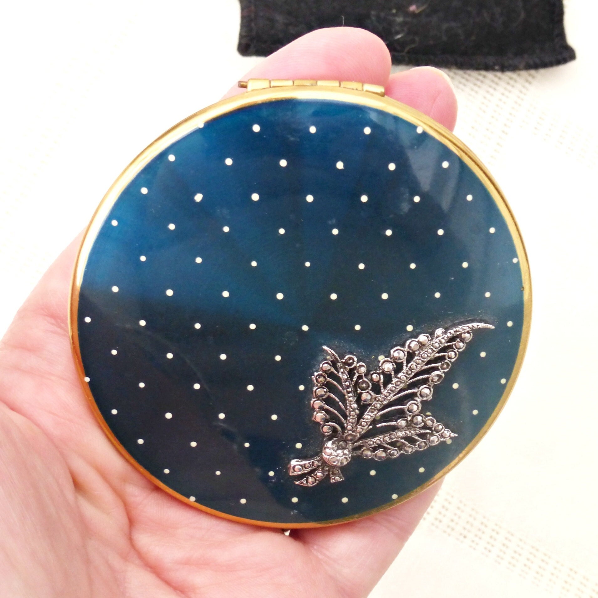 1950 KIGU 英国ヴィンテージ すみれの描かれたパウダーコンパクト