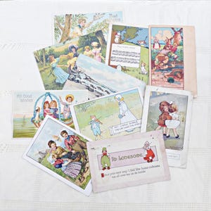 10 postales infantiles antiguas / Postales de dibujos animados / Postales manuscritas de la Primera Guerra Mundial de la década de 1900 / Efímeras