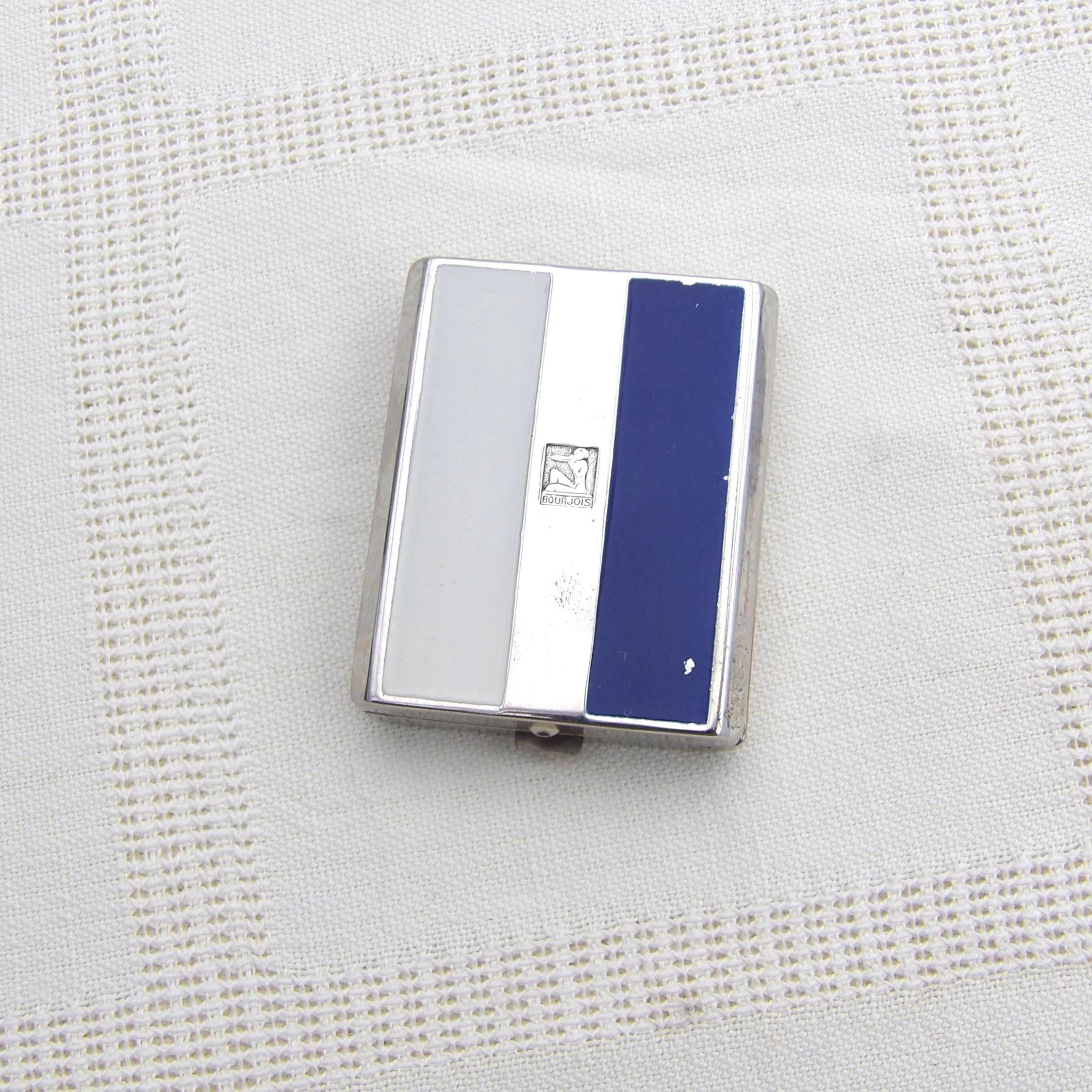 Vintage Bourjois Mini Powder Compact - Art Deco Striped French Powder Box