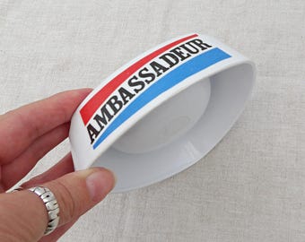 Vintage French Retro Ashtray – 1970s Red White Blue – Ambassadeur Barware