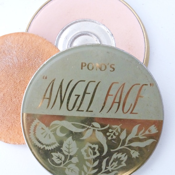 Vintage PONDS Powder Compact | Angel Face Powder Tin | 1960s Blue Metal Powder Tin | Vintage Cosmetics |