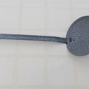 Vintage French Enamel Sieve Grey Marbled Skimmer Spoon Antique Kitchenalia Farmhouse Kitchen Shabby Chic Decor Retro Enamelware image 4