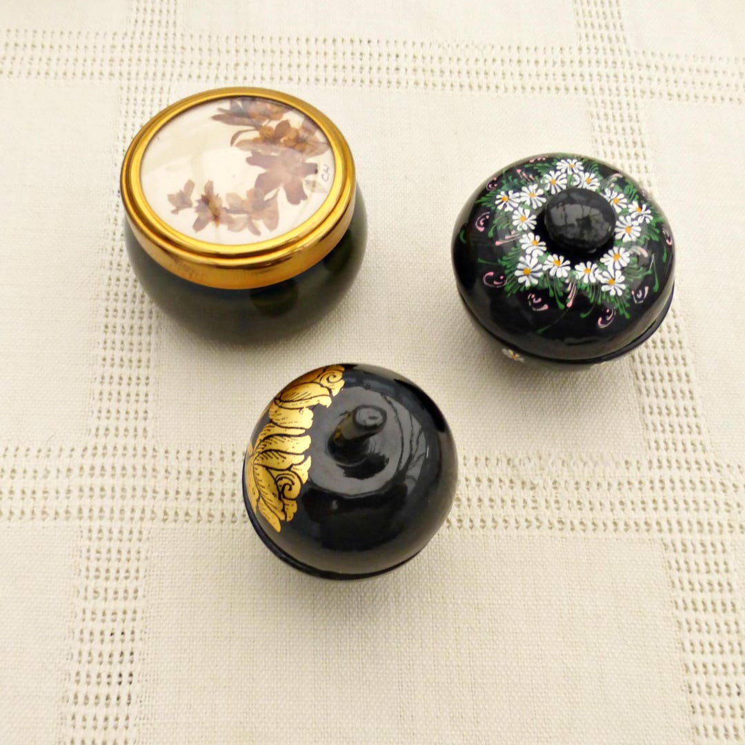 Vintage Trinket Boxes Vintage Hand Painted Apple Box Floral Lacquered