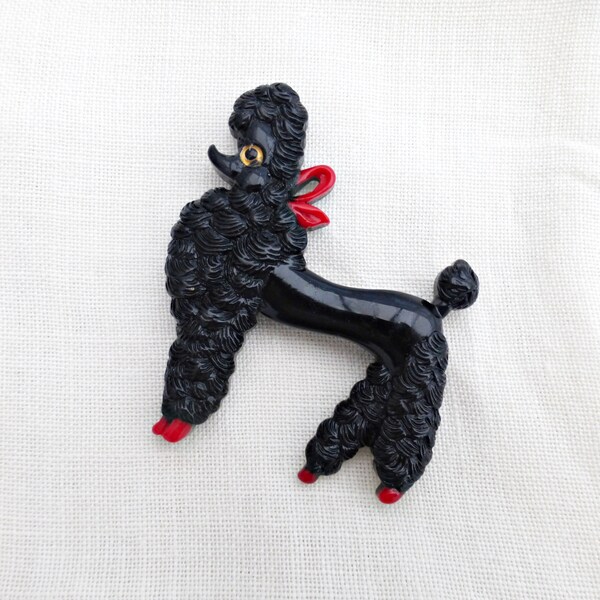 Vintage Poodle Brooch | Black Celluloid Pin | 1960's Poodle Jewellery | Retro Poodle |