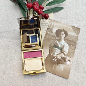 Vintage Make Up Combi Compact, Art Deco 1930s USA Mirror Powder Blusher Mascara