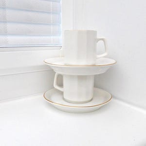 2 x Vintage Expresso Coffee Cups | French Ceramic Cups and Saucers Set | Cafe Cups |
