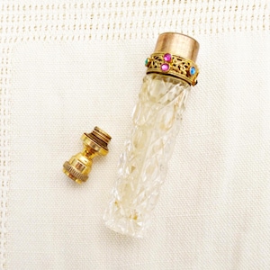 Vintage Crystal Perfume Vial | 1920s Glass Scent Bottles | Jewelled Fragrance Bottle |