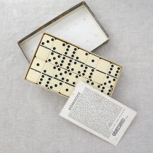 Vintage BAKELITE DOMINOES | Butterscotch with brass spinners | Original Box | Spinner Dominoes | Vintage Pub Games