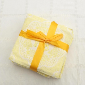 7 x Vintage French Napkins | Yellow and White French Torchon | French Country Serviette | Monogrammed Textiles | Farmhouse linen