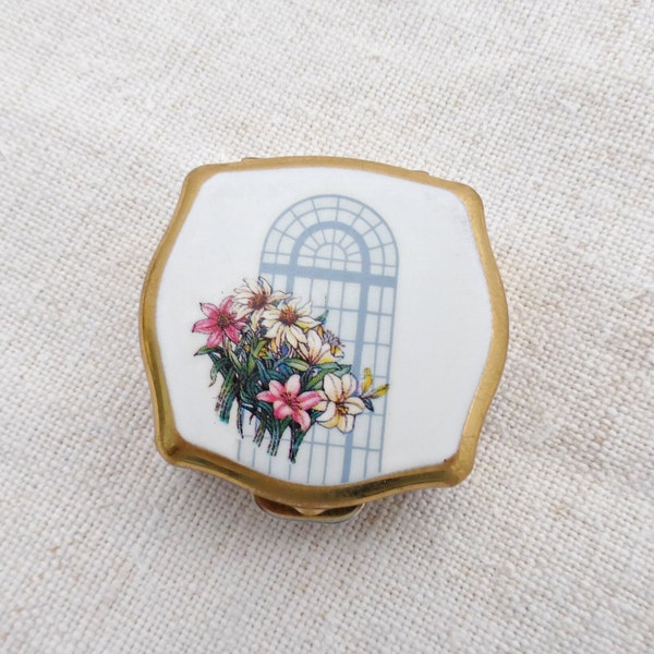 Vintage Stratton Floral Pill Box | Stratton Flower Bouquet Pill Box | 1990s Tablet Box | Antique English |