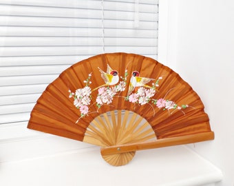 Vintage Silk Hand Fan | Hand Painted Folding Ladies Fan | Oriental Birds |