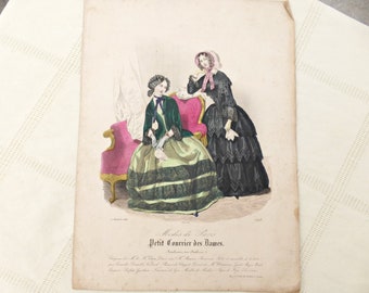 Vintage French Fashion Illustrations | 1840s Ladies in Mourning | Parisian Fashion House Prints | Petit Courier Des Dames |