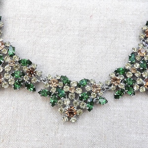 1930s Art Deco Rhinestone Necklace: Emerald, Rose & Lemon Stones