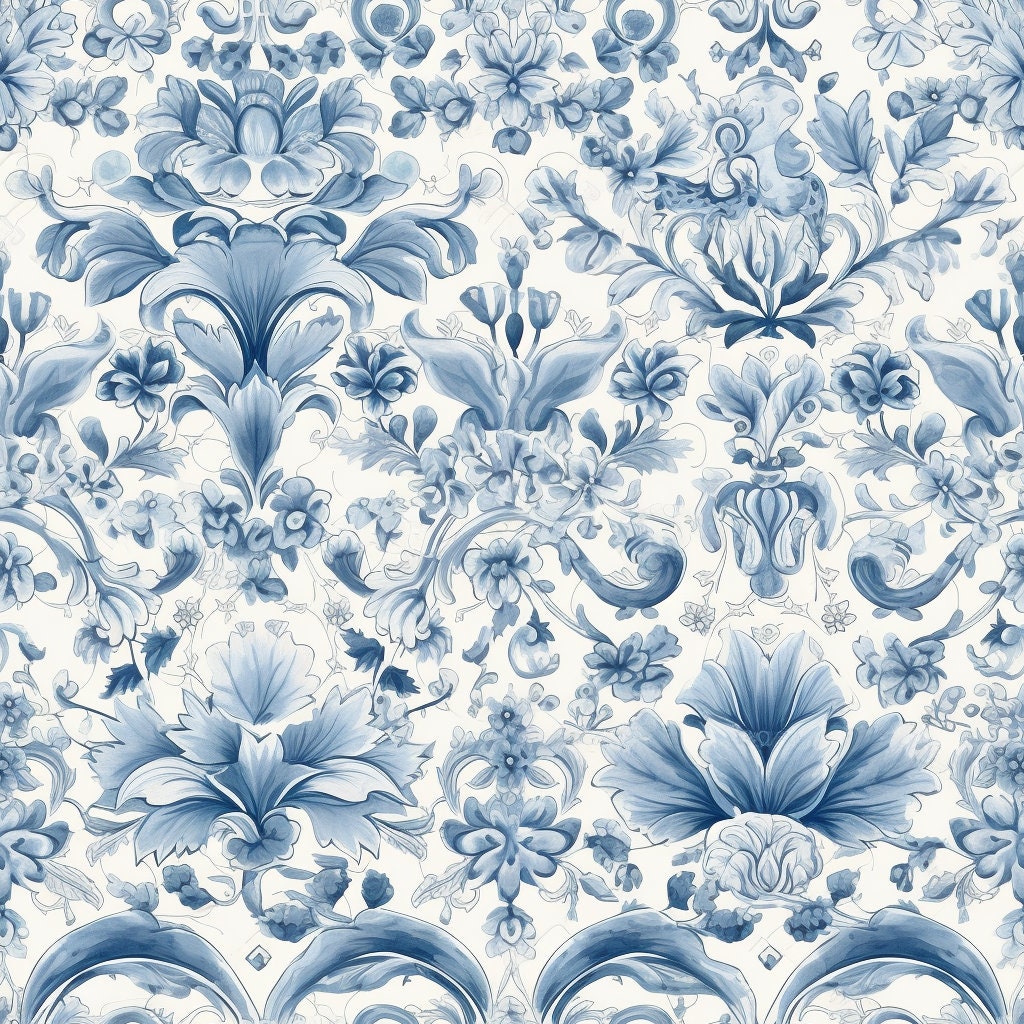 8 Delft Pattern Seamless Prints, Digital Instant Download, Delft Blue