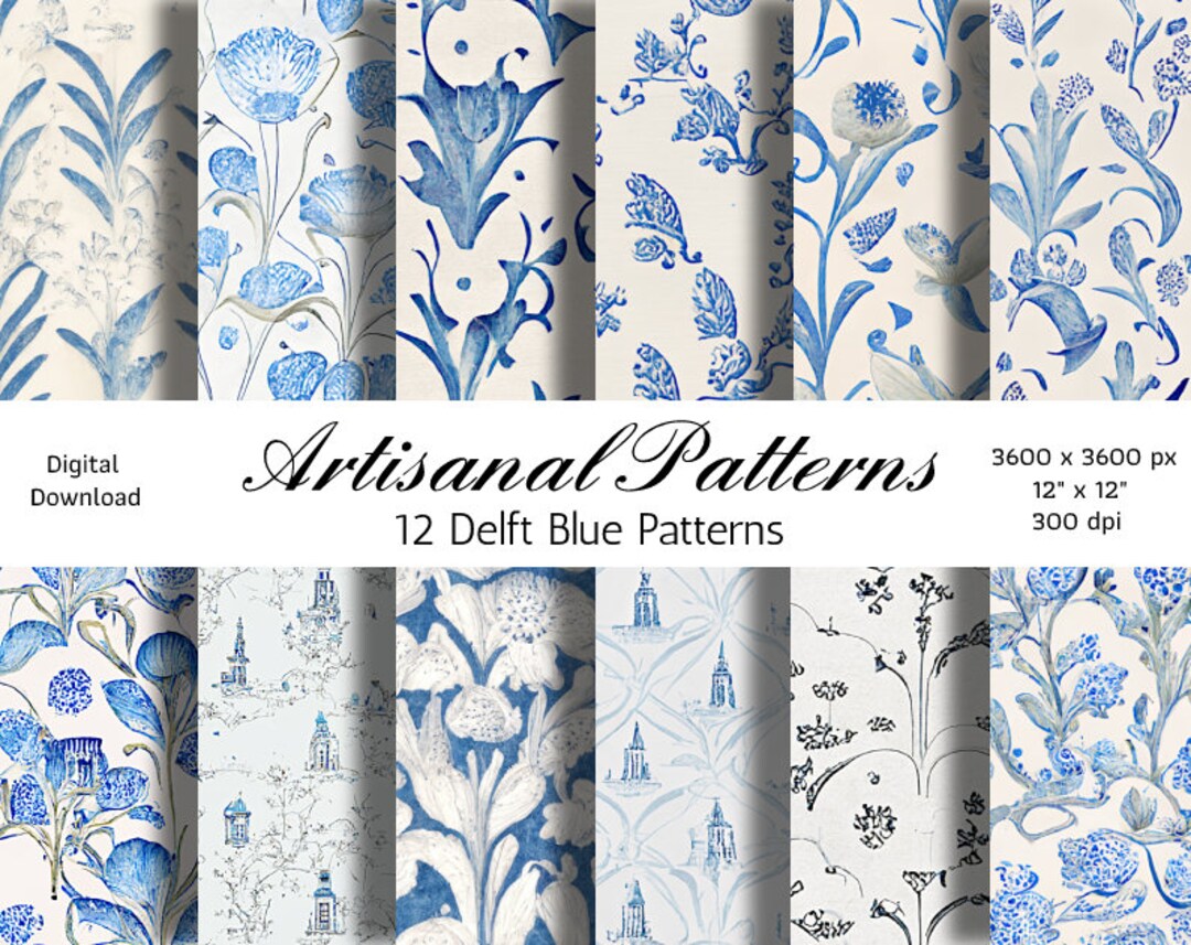 12 Delft Blue Seamless Patterns Etsy