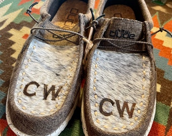 Men's Custom Cowhide Hey Dude Shoes: Branded Western Cowboy Loafers