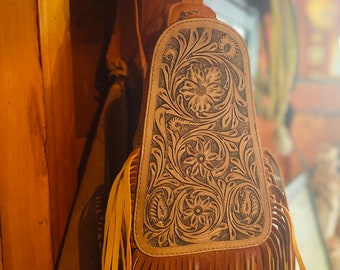 Tooled Leather Fringe Sling Bag Cowgirl Rodeo NFR Western Ranch Style
