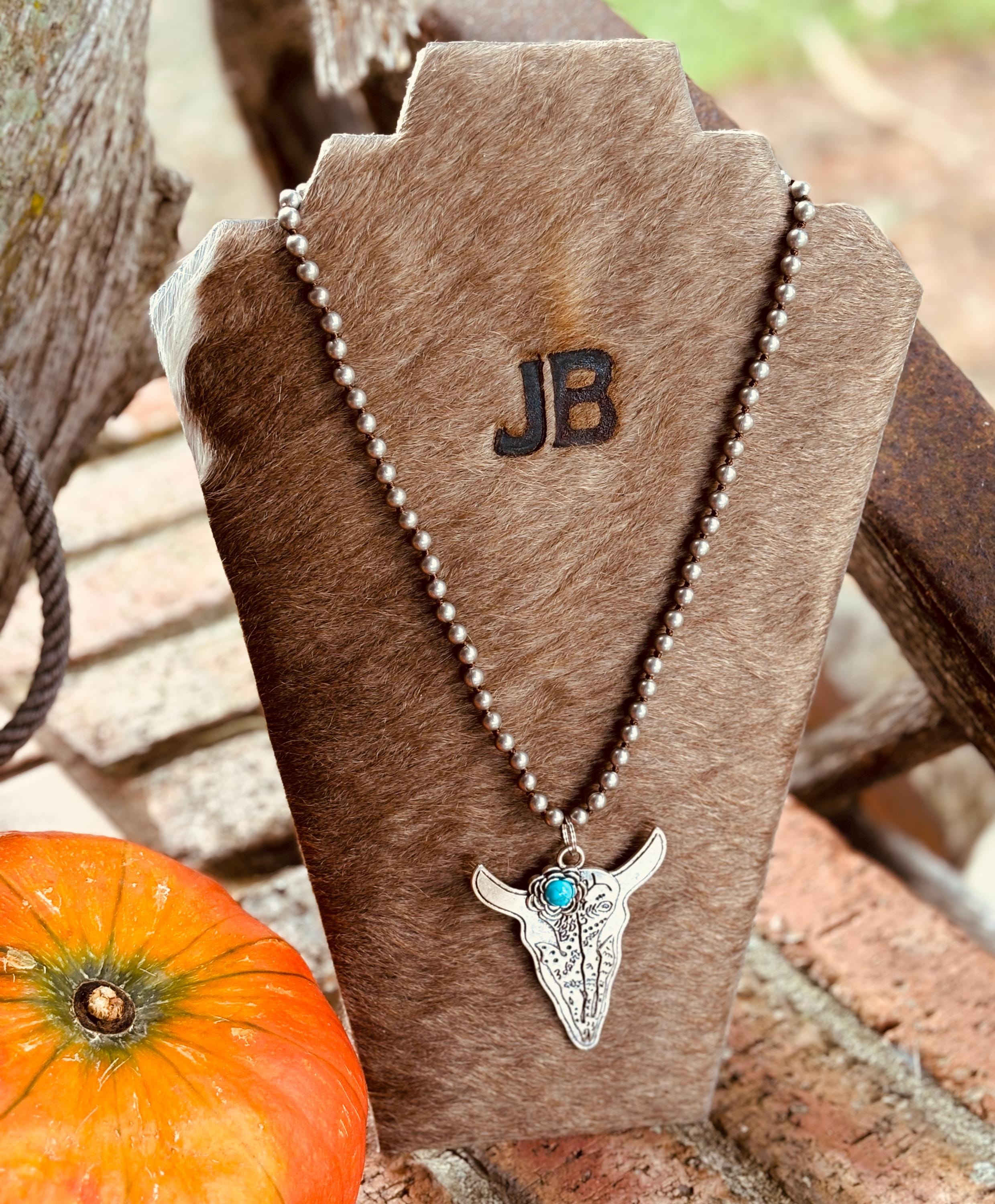 Longhorn Steer Head Skull Pendant Inspired Navajo Pearl