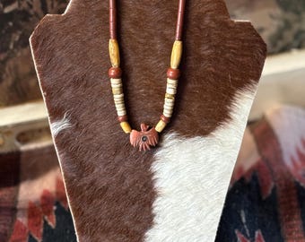 Vintage Navajo Native Necklace with Thunderbird Pendant Beads Clay Bone