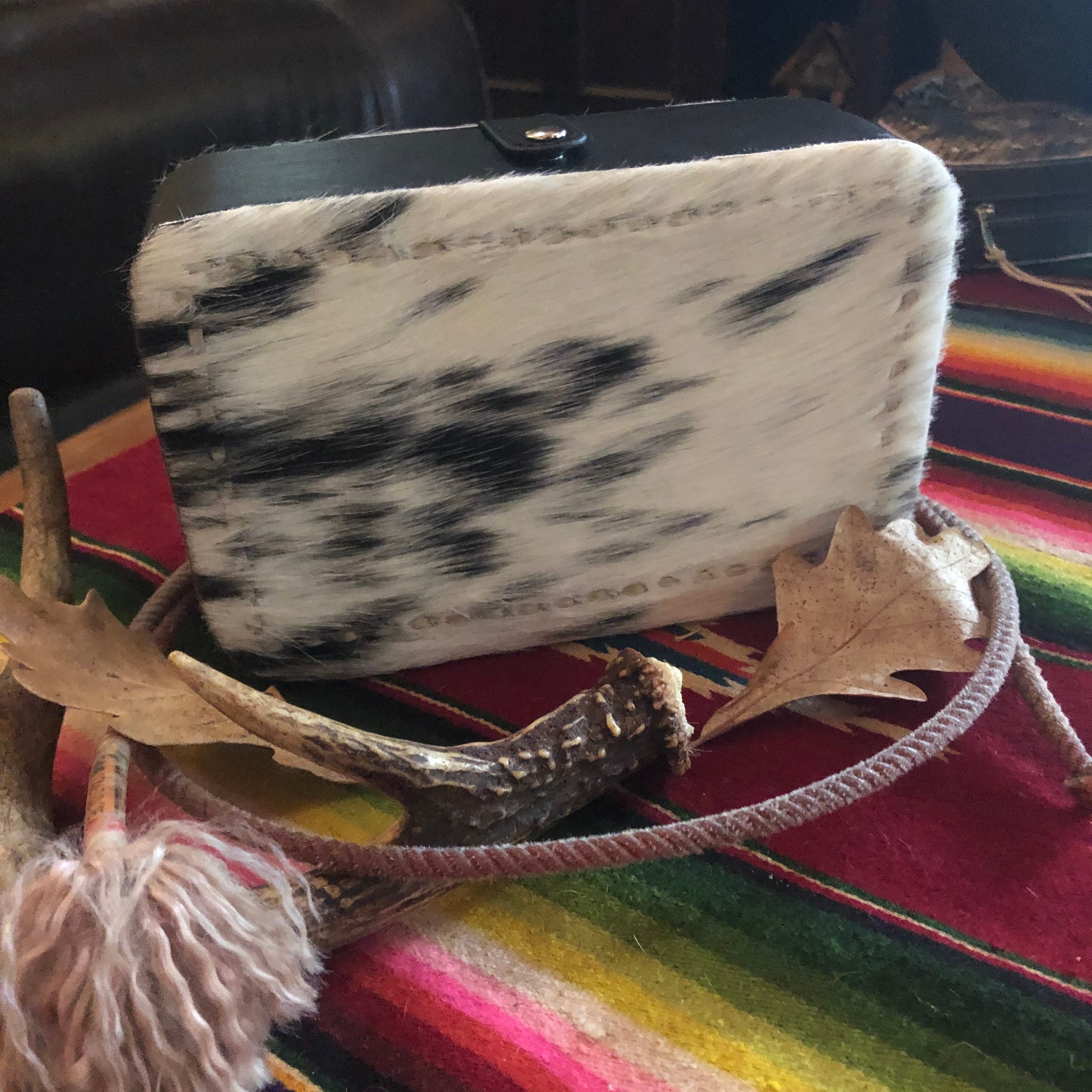 Hair on cowhide with buckstitch travel jewelry case Etsy
