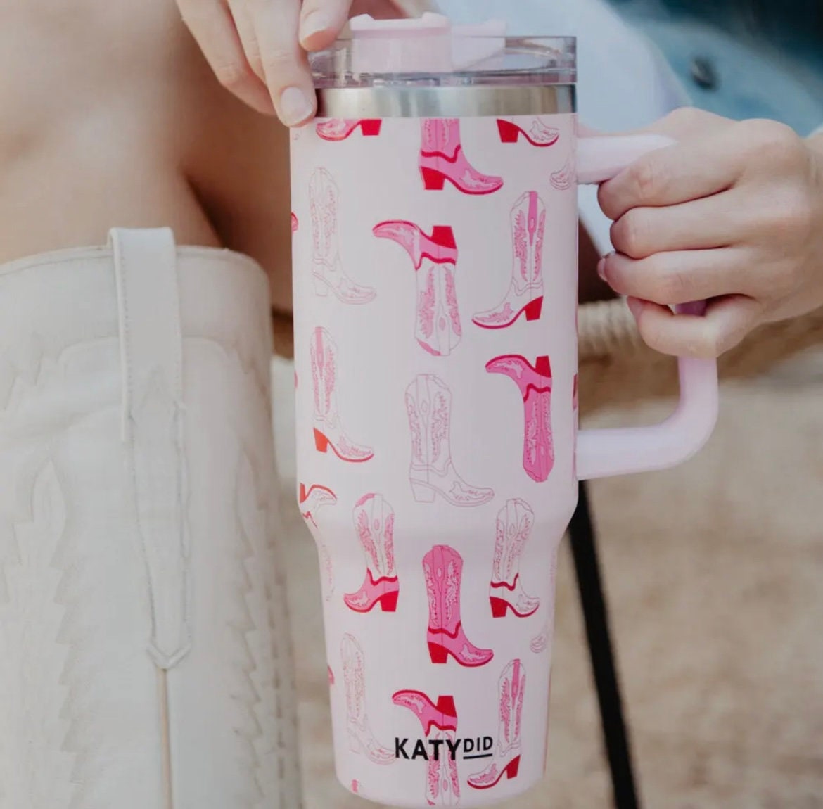 Katydid Pastel Happy Face Tumbler Cup with Handle