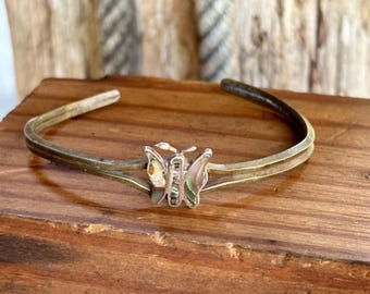 Vintage Butterfly Abalone Inlaid Bracelet Stacker Size 6