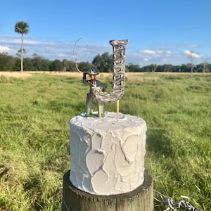 Our RaNcHY Cake Topper! Cowgirl Cowboy Cowhide Western Rodeo Wedding Ranch Cow Horse Buckstitch birthday party bridal shower