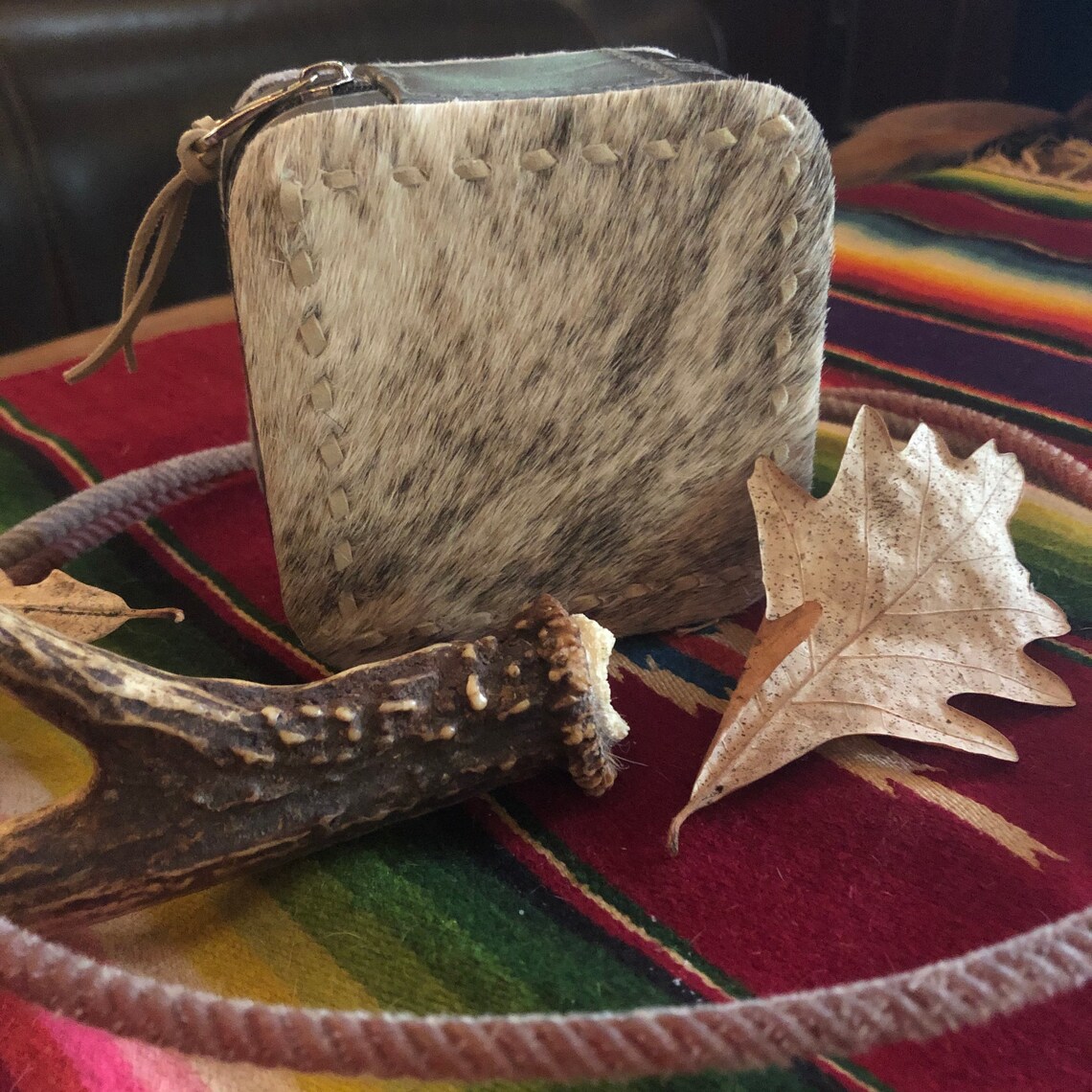 Custom hair on cowhide with buckstitch travel jewelry box Etsy