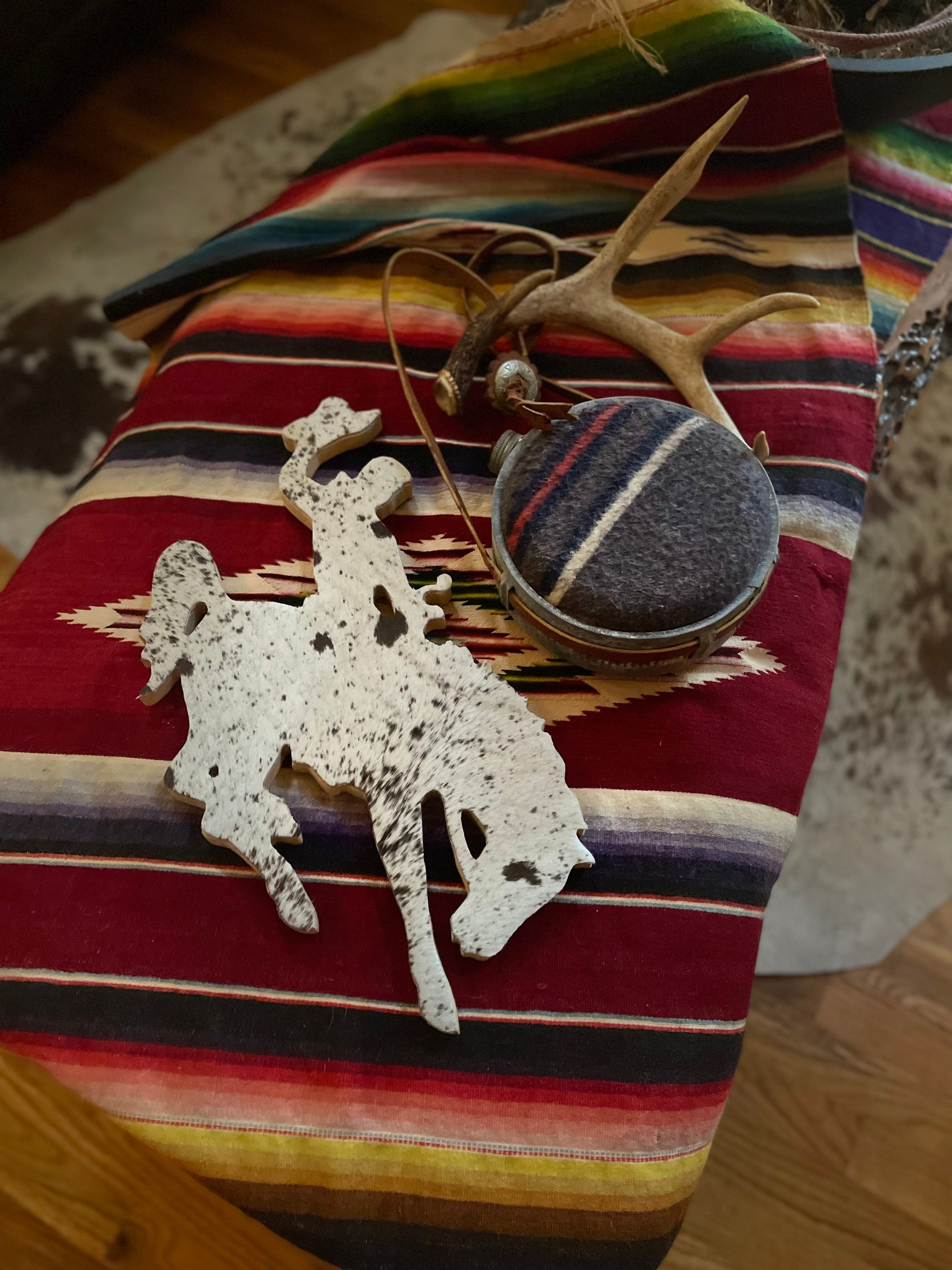 Punchy cowboy on bucking horse with hair on cowhide added Etsy