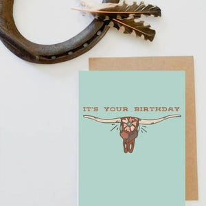 Cowgirl Birthday Card: Longhorn Skull Western Rodeo
