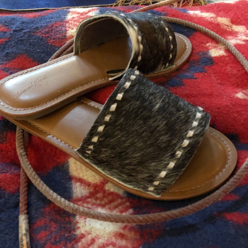 Cowhide Ranch slides women's size 6 cow print sandals Etsy