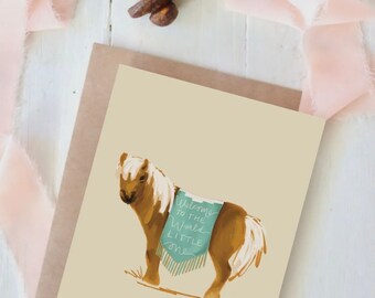 Pony with blanket to welcome new baby Cowkid Cowboy Cowgirl Card Baby Shower Rodeo Western Ranch card greeting cardstock
