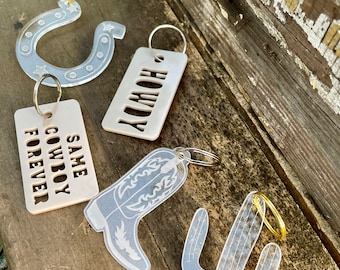 Western Acrylic Keychain: Boho Ranch Boot, Cactus, Cowboy Hat
