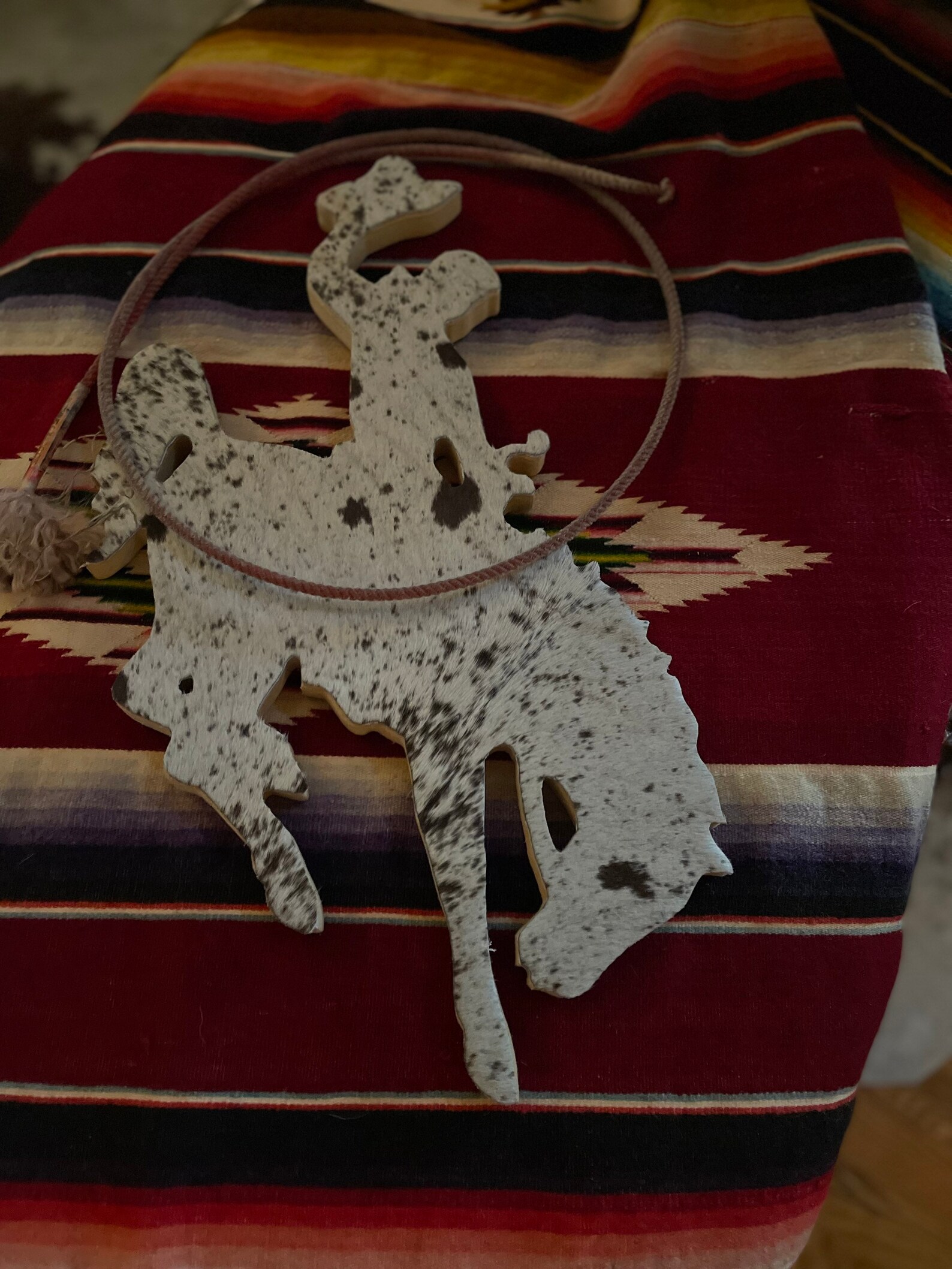 Punchy cowboy on bucking horse with hair on cowhide added Etsy