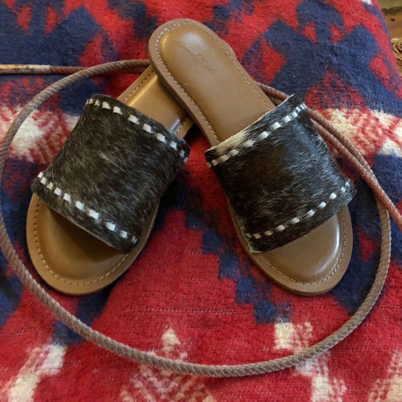 Cowhide Ranch slides women's size 6 cow print sandals Etsy