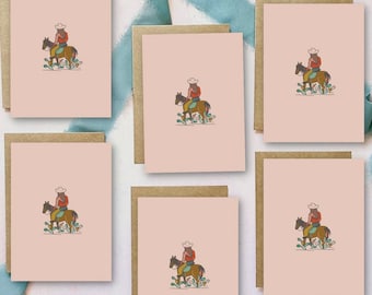 Mini Western Cowgirl Horse Cactus Card Set Rodeo Ranch Cowgirl Cowboy notecards NFR desert
