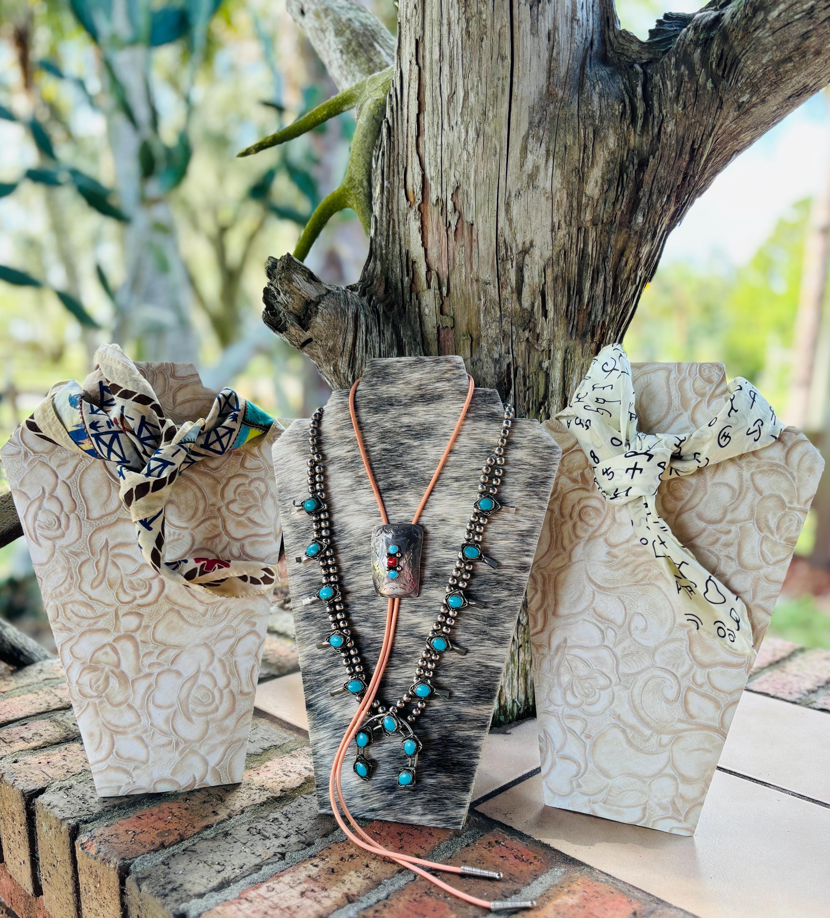 Embossed Leather Necklace Display: Ranch Style Jewelry Holder