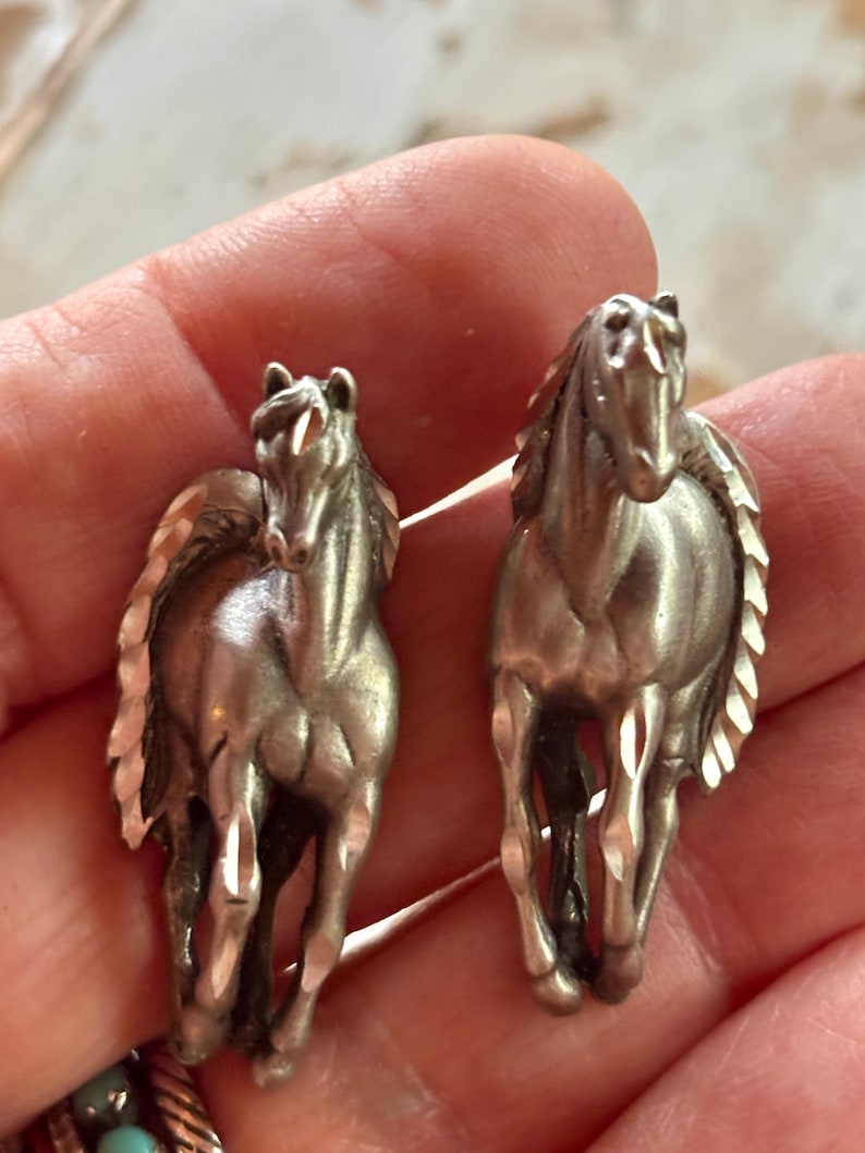 Vintage Horse Angel Silver Pewter earrings posts studs Equestrian image 4