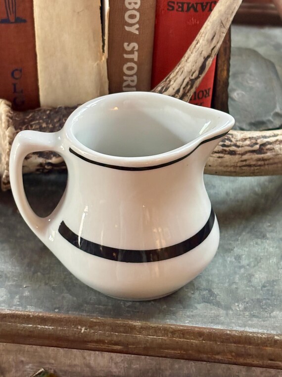 Vintage Creamer Pitcher White with Black Stripes Restaurant Wear Shenango USA