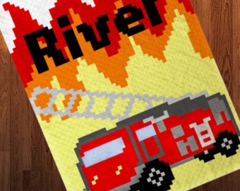 Corner 2 Corner Crochet Firetruck Blanket Pattern- pattern is available for download after personalization is complete