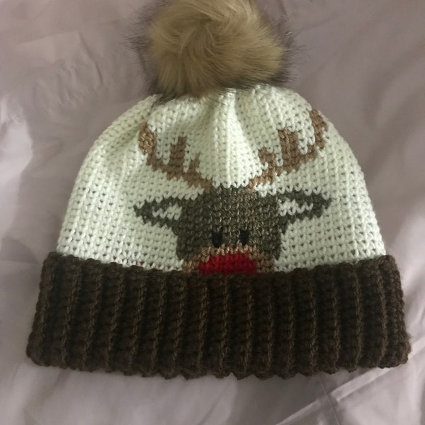 Reindeer Hat - FAIR ISLE Crochet Pattern