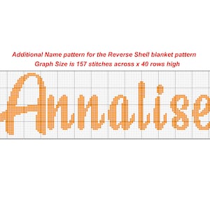 Op de afbeelding: Een haakpatroon voor de naam "Annalise" met een rasterachtergrond. Het patroon is 157 steken breed en 40 rijen hoog.
