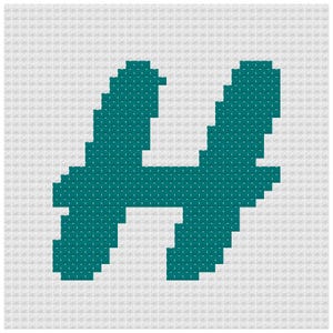 May include: Teal-colored letter "H" in a pixelated style, set against a white background. The design features a blocky, digital aesthetic, with each pixel clearly defined. The letter is centered, creating a simple, graphic design.